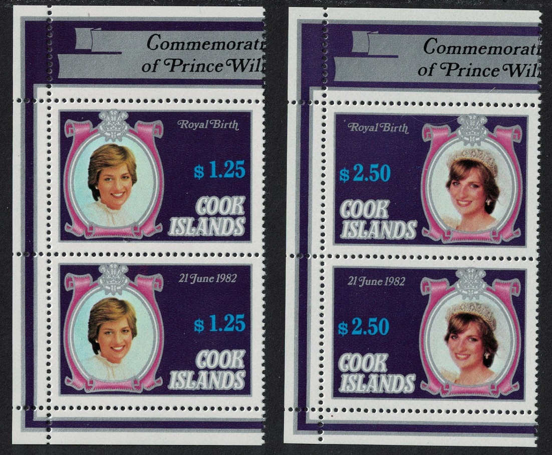 Cook Islands Birth of Prince William of Wales 2nd issue Corner Pairs 1982 MNH SG#843-846