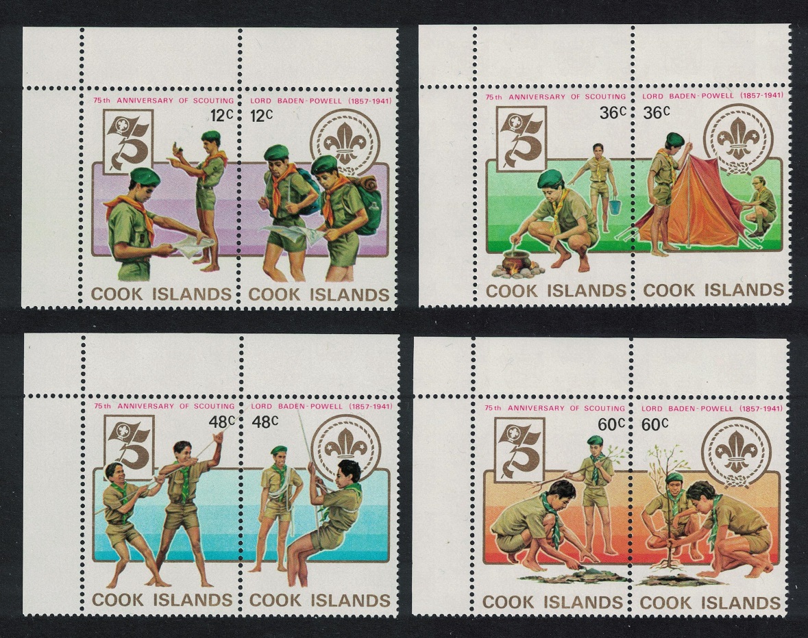 Cook Islands Scouts Lord Baden-Powell 4 Corner pairs 1983 MNH SG#866-873