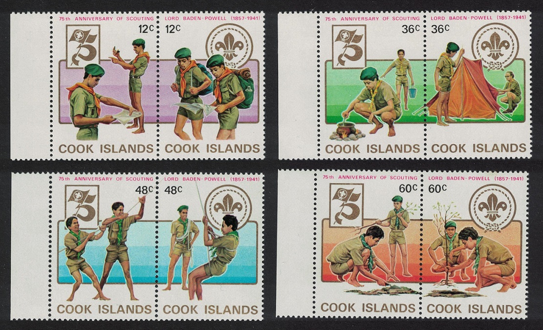 Cook Islands Scouts Lord Baden-Powell 4 pairs 1983 MNH SG#866-873 Sc#248-253