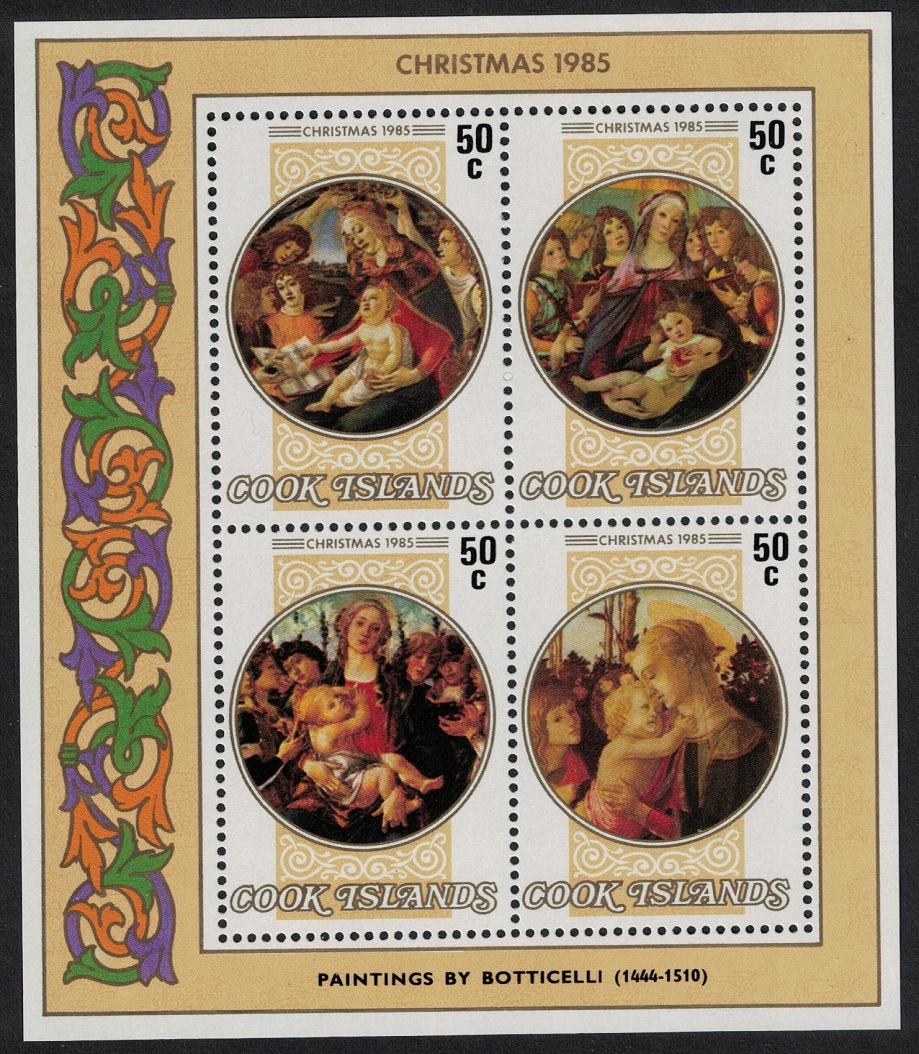 Cook Islands &#39;Virgin and Child&#39; Paintings by Botticelli MS 1985 MNH SG#MS1056