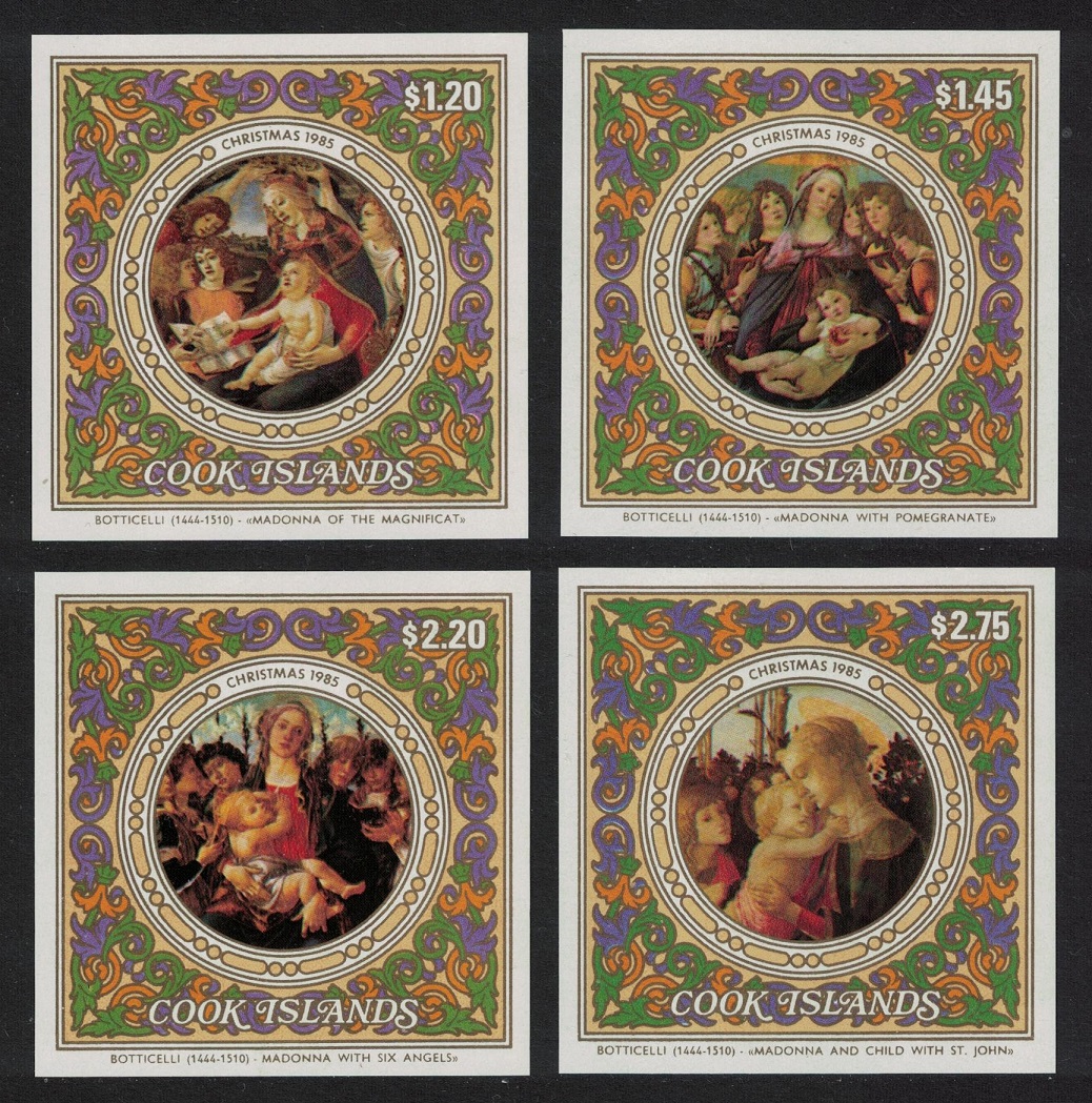 Cook Islands &#39;Virgin and Child&#39; Paintings by Botticelli 4 MSs 1985 MNH SG#MS1057