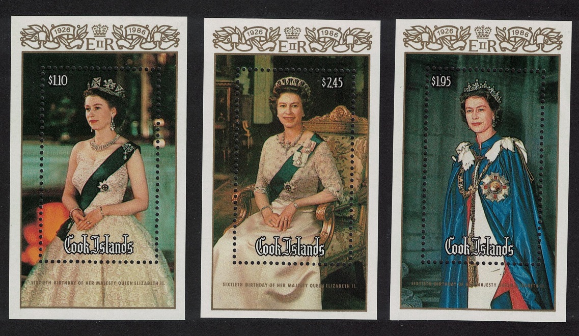 Cook Islands 60th Birthday of Queen Elizabeth II 3 MSs 1986 MNH SG#MS1068