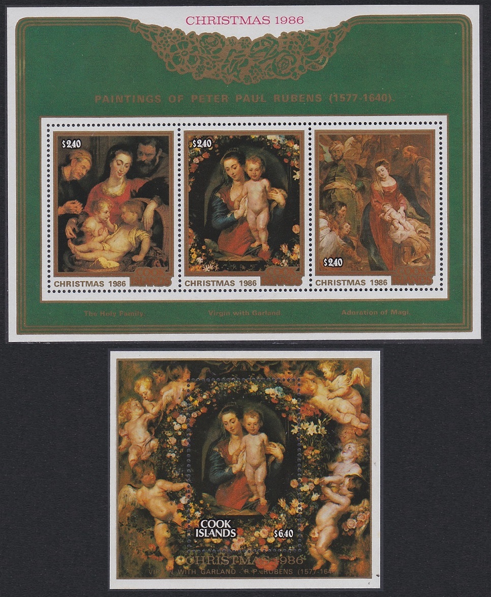 Cook Islands Paintings by Rubens Christmas 2 MSs 1986 MNH SG#MS1083-MS1084 Sc#922-923