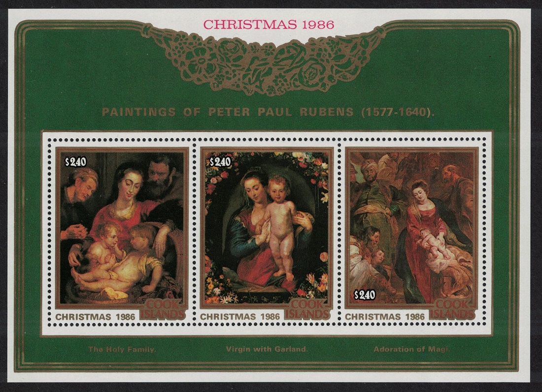 Cook Islands Paintings by Rubens Christmas MS T1 1986 MNH SG#MS1083