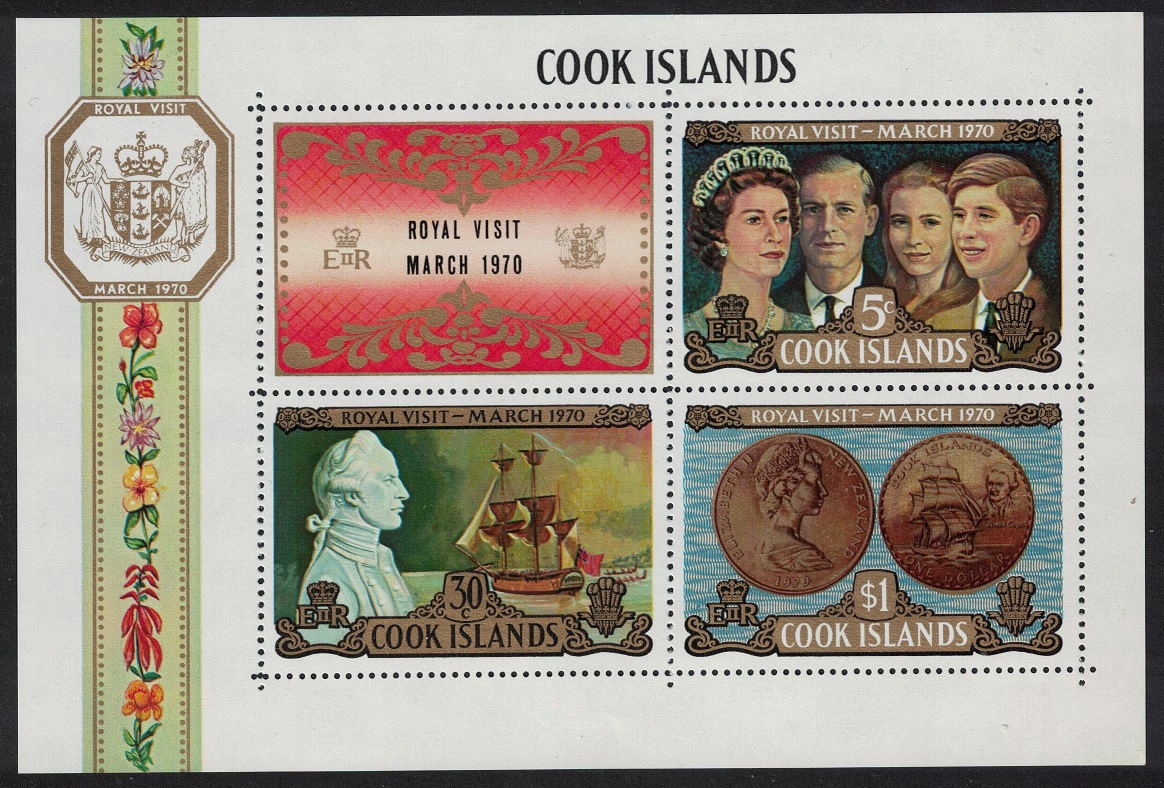 Cook Islands Captain Cook Coin Royal Visit to New Zealand MS 1970 MNH SG#MS331