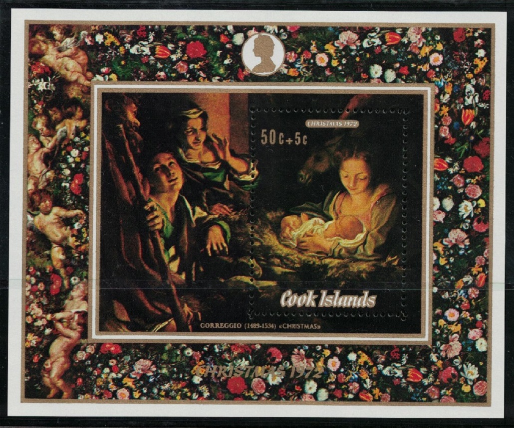 Cook Islands Christmas Painting &#39;The Holy Night&#39; by Correggio MS 1972 MNH SG#MS412 Sc#B30