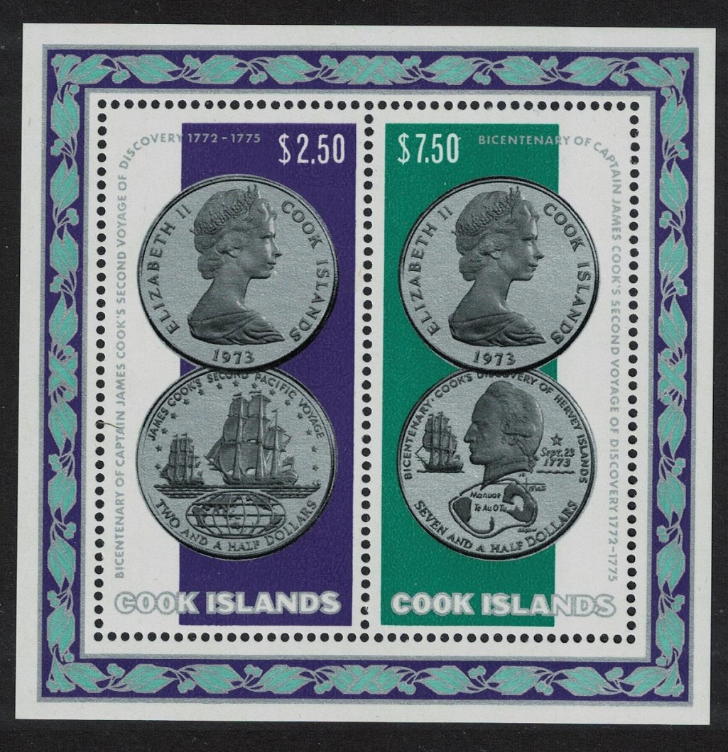 Cook Islands Captain Cook&#39;s Second Voyage of Discovery Coins MS 1974 MNH SG#MS494