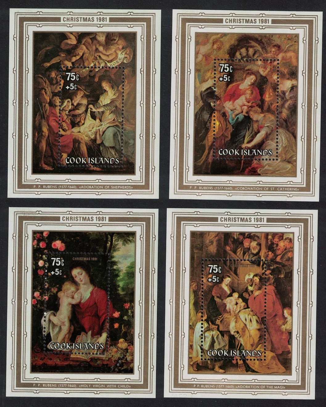 Cook Islands Christmas. Details of Paintings by Rubens 4 MSs 1982 MNH SG#MS832