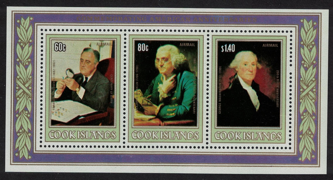 Cook Islands Roosevelt Franklin Washington Anniversaries MS 1982 MNH SG#MS855