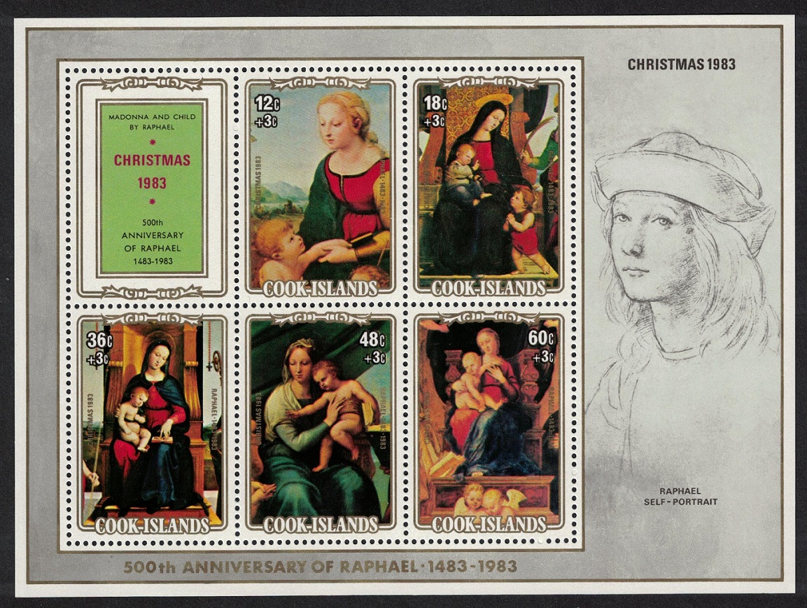 Cook Islands Christmas. Raphael paintings MS 1983 MNH SG#MS937