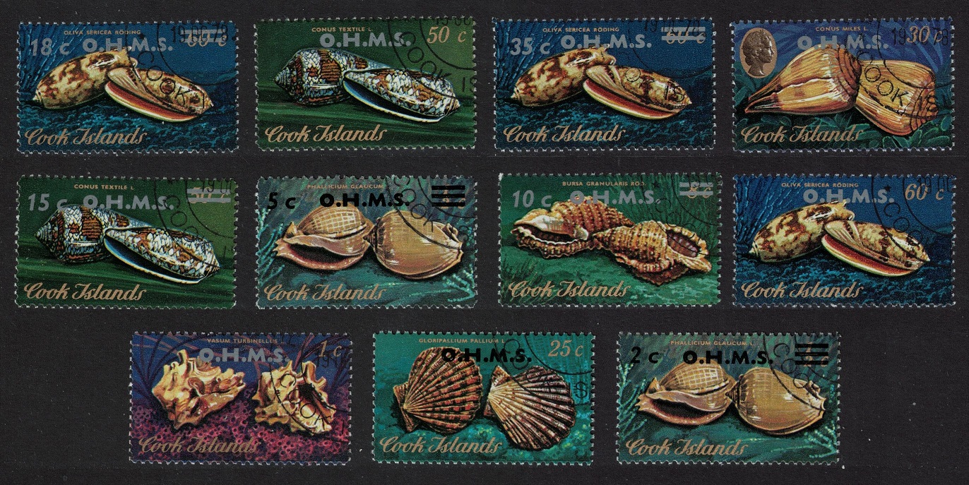 Cook Islands Shells 11v overprint &#39;O.H.M.S.&#39; 1978 Canc SG#O16-O26