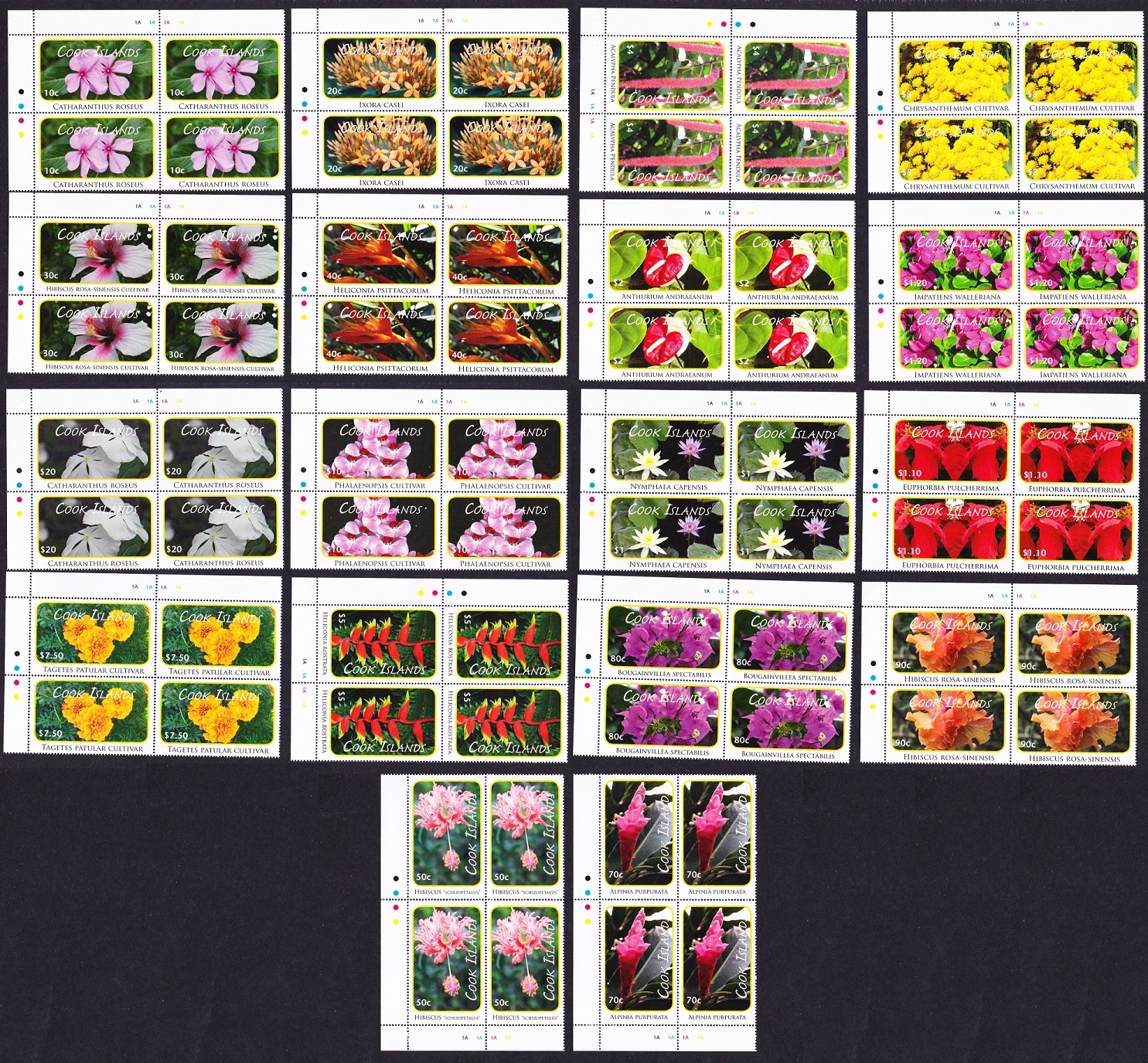 Cook Islands Flowers Definitives 18v Blocks of 4 2010 MNH SG#1548-1565 Sc#1305-1322