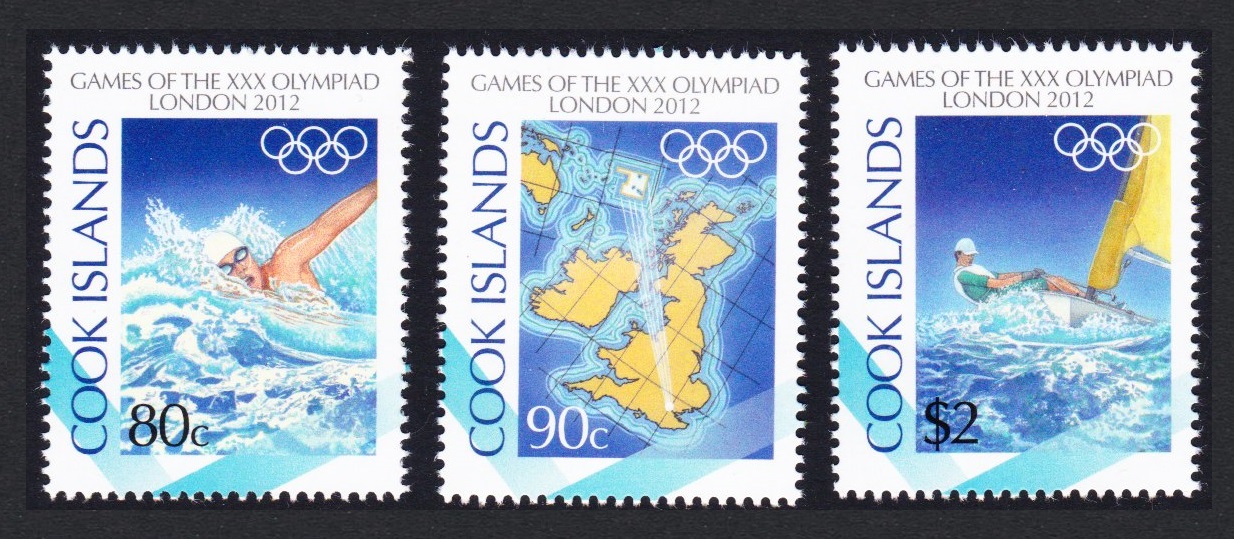 Cook Islands swimming Sailing London Olympic Games 3v 2012 MNH SG#1655-1657 Sc#1413-1415