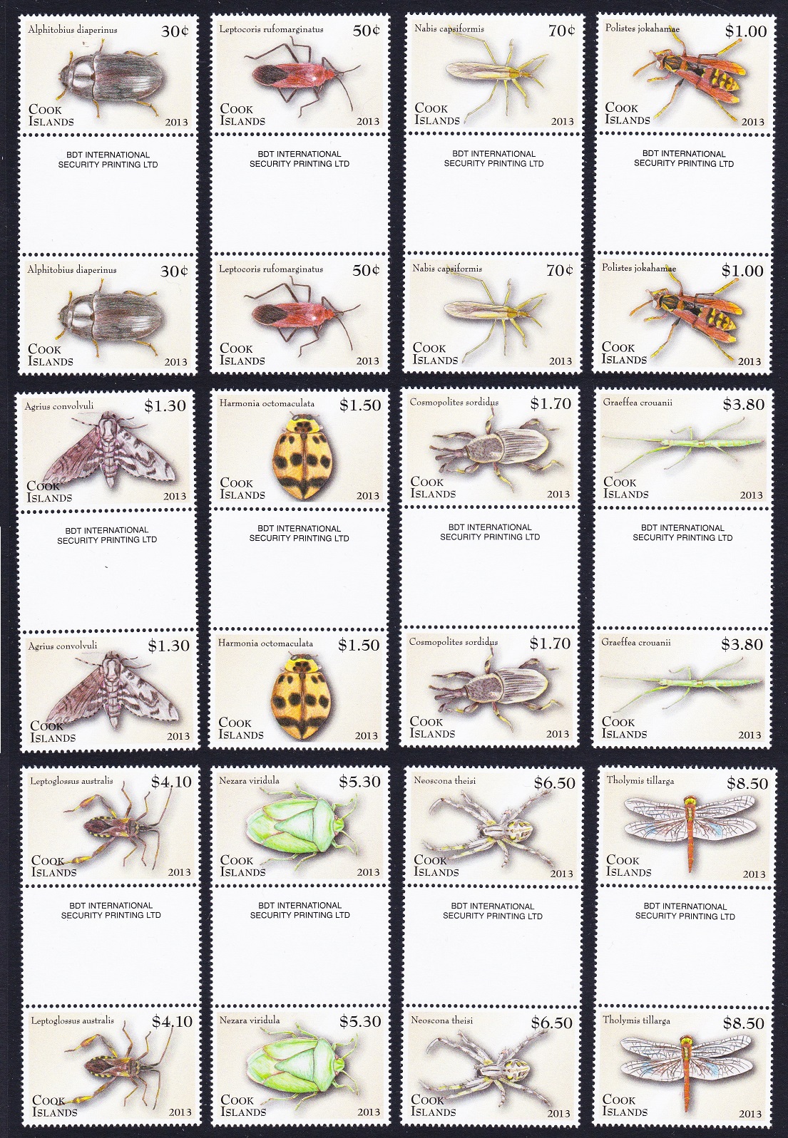 Cook Islands Insects Beetle Dragonfly Definitives Part 1 12 Gutter Pairs 2013 MNH SG#1715-1736 Sc#1460-1471