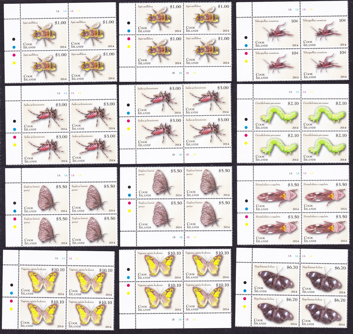 Cook Islands Insects Beetle Dragonfly Part 2 12v Corner Blocks of 4 2014 MNH SG#1714-1737 Sc#1491-1502