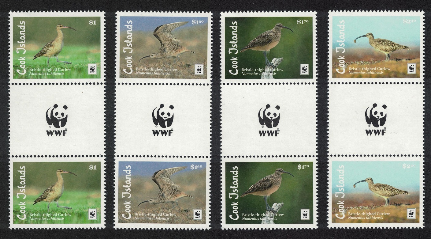 Cook Islands WWF Bristle-thighed Curlew Bird 4v Gutter Pairs WWF 2017 MNH SG#1927-1930