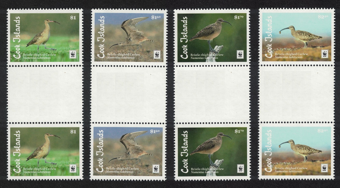 Cook Islands WWF Bristle-thighed Curlew Bird 4v Gutter Pairs 2017 MNH SG#1927-1930