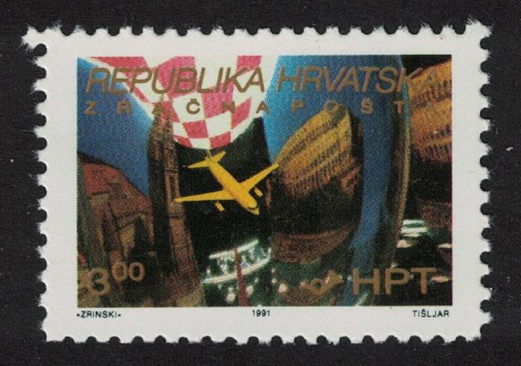 Croatia &#39;Caravelle&#39; Jetliner Zagreb Cathedral Pula amphitheatre 1991 MNH SG#156 MI#181