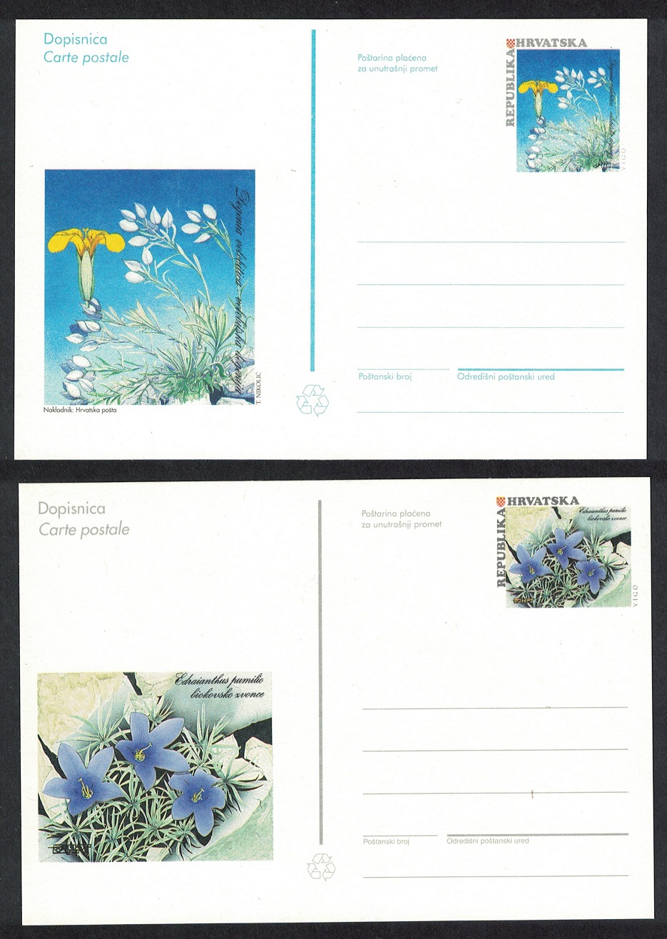 Croatia Flowers 2v Postcards 1992 MNH SG#191-192