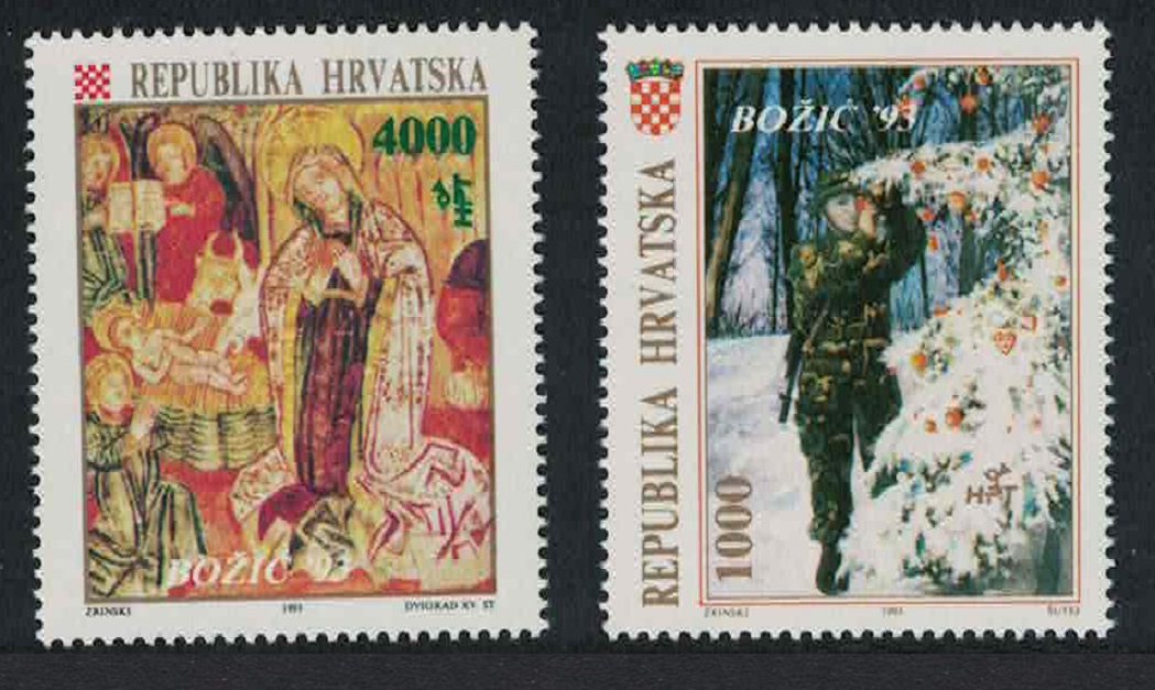 Croatia Christmas &#39;Nativity&#39; fresco St. Mary&#39;s Church Dvigrad 1993 MNH SG#261-262