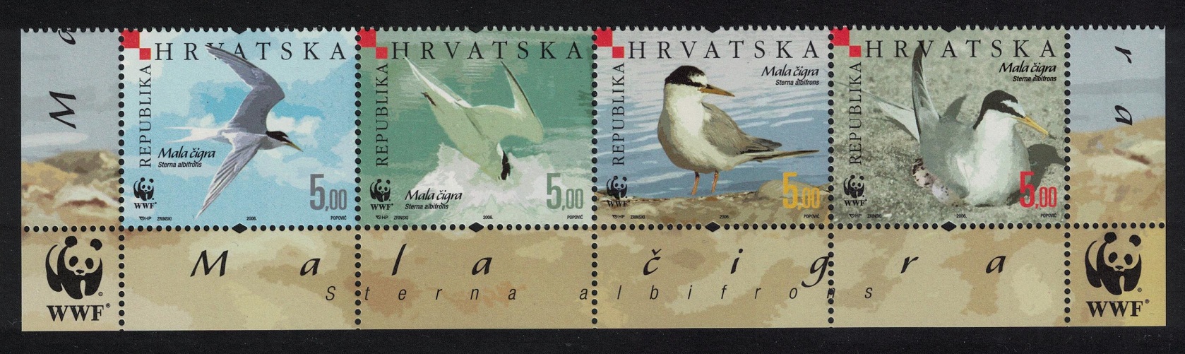 Croatia Birds WWF Little Tern Bottom Strip of 4v 2006 MNH SG#854-857 MI#774-777 Sc#621 a-d