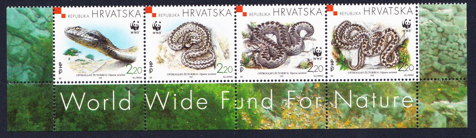 Croatia WWF Orsini&#39;s Viper Bottom Strip of 4v 1999 MNH SG#581-584 MI#500-503 Sc#391 a-d