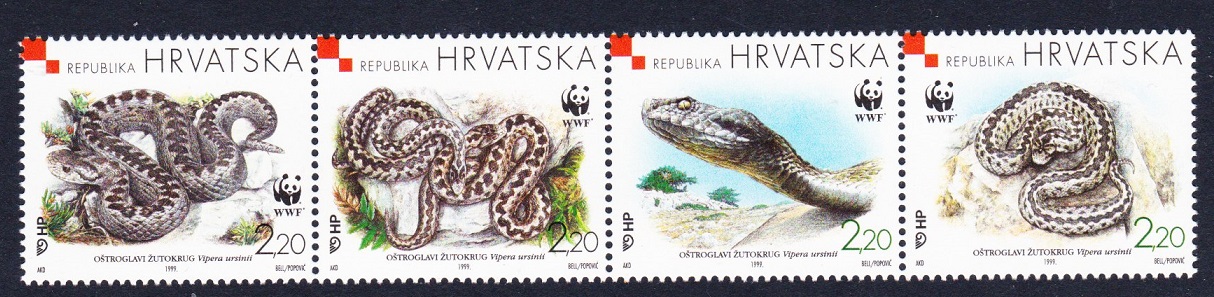 Croatia WWF Orsini&#39;s Viper Strip of 4v 1999 MNH SG#581-584 MI#500-503 Sc#391 a-d