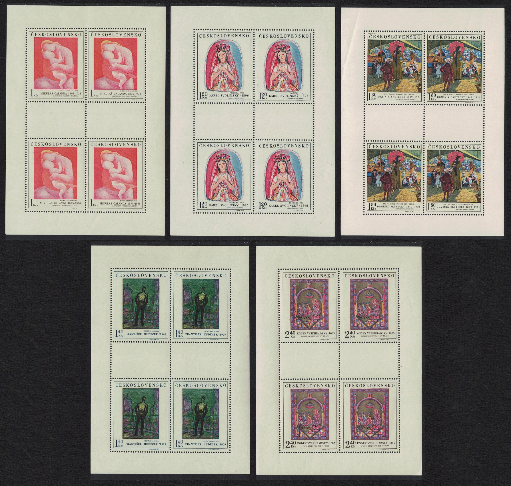 Czechoslovakia Art Paintings 5th series 5v Sheetlets Def 1970 MNH SG#1914-1918