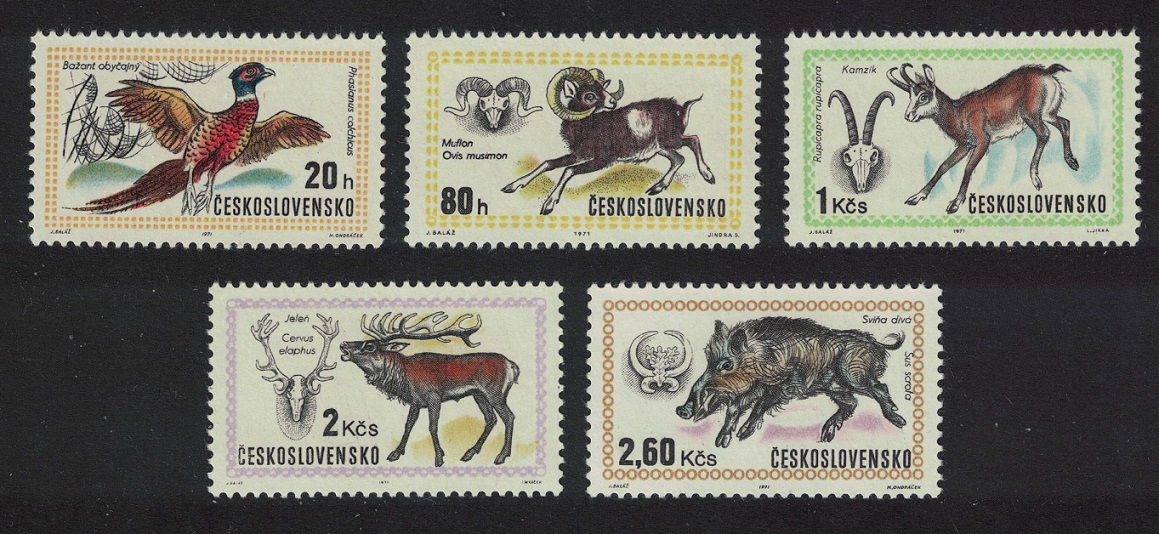 Czechoslovakia Pheasant Bird Trout Fish Mouflon Deer Boar Hunting 5v 1971 MNH SG#1967-1972