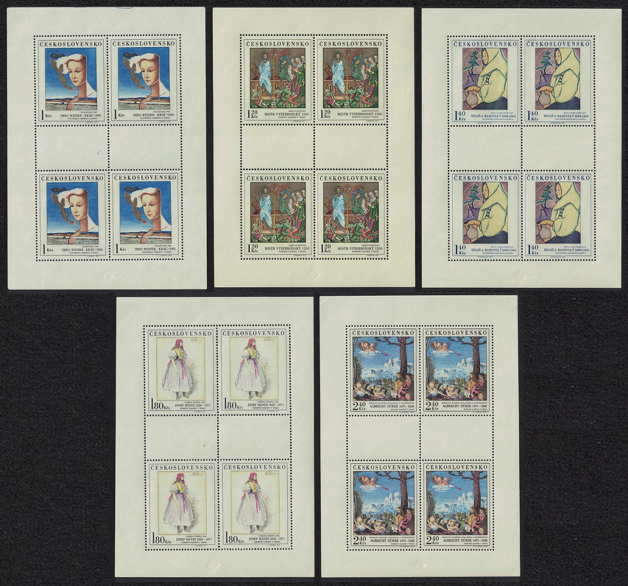 Czechoslovakia Art Paintings 6th issue 5v Sheetlets 1971 MNH SG#1999-2003 MI#2032-2036