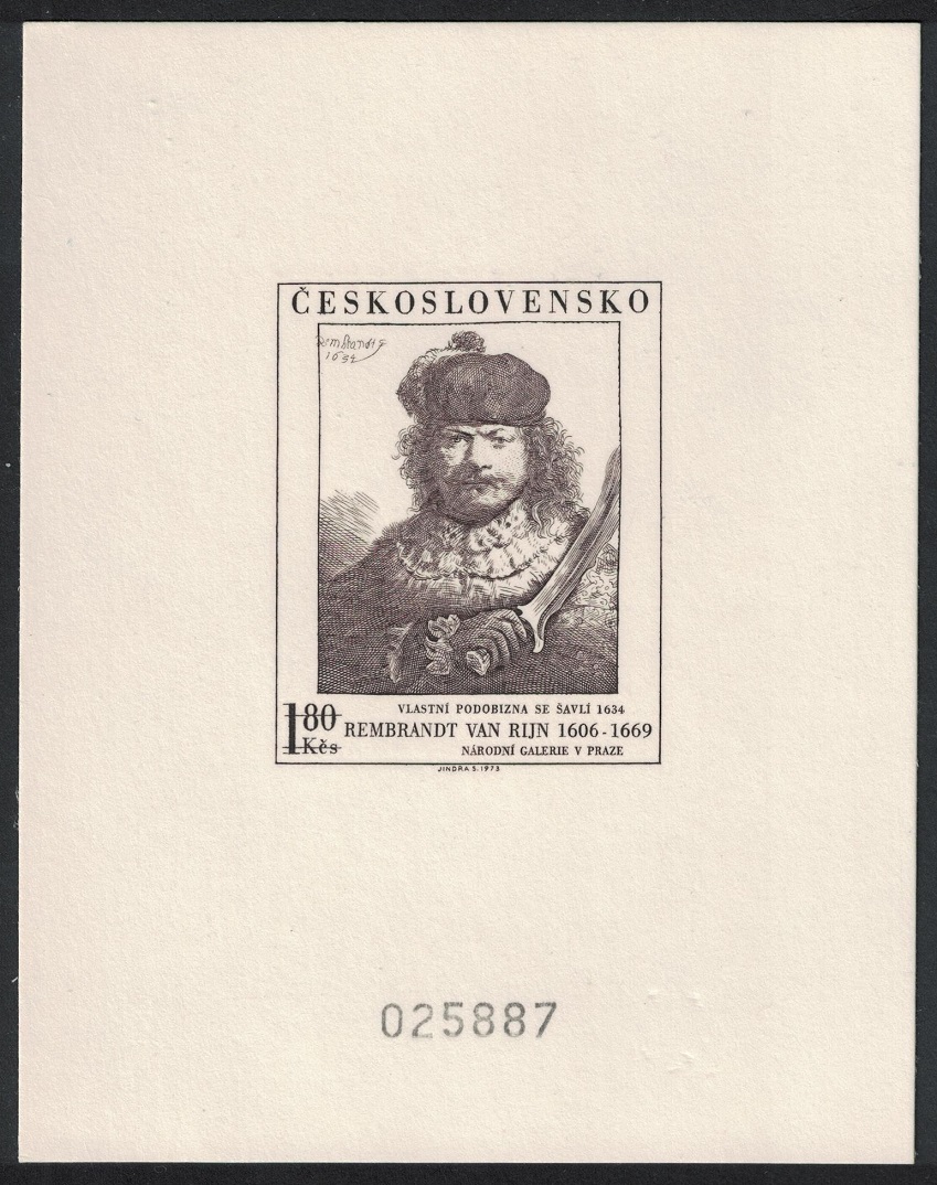 Czechoslovakia Self-portrait by Rembrandt Painting Black print RAR 1974 MNH SG#2136 MI#2174SD