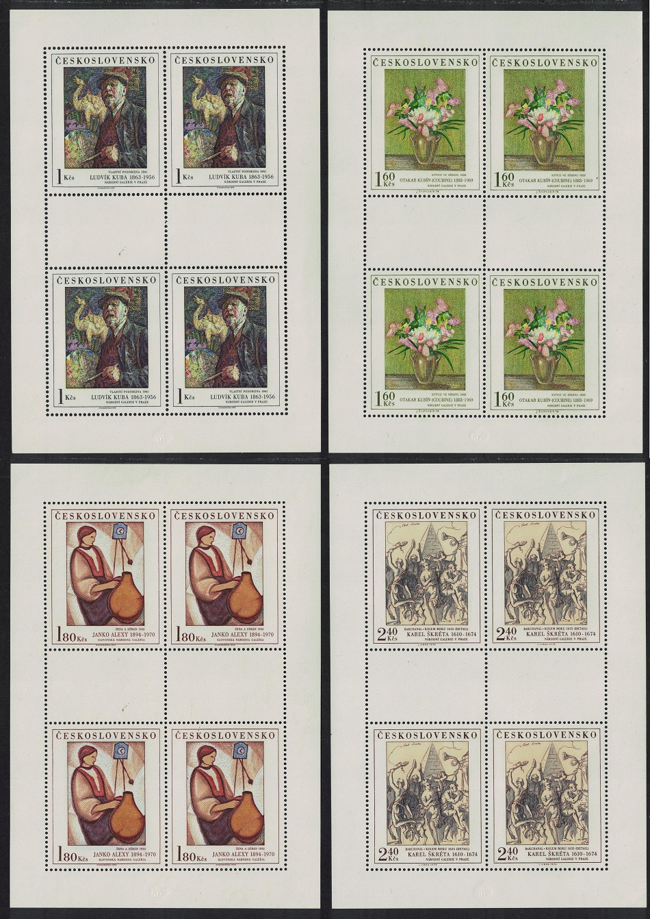 Czechoslovakia Art Paintings 9th series 4 Sheetlets 1974 MNH SG#2194=2198