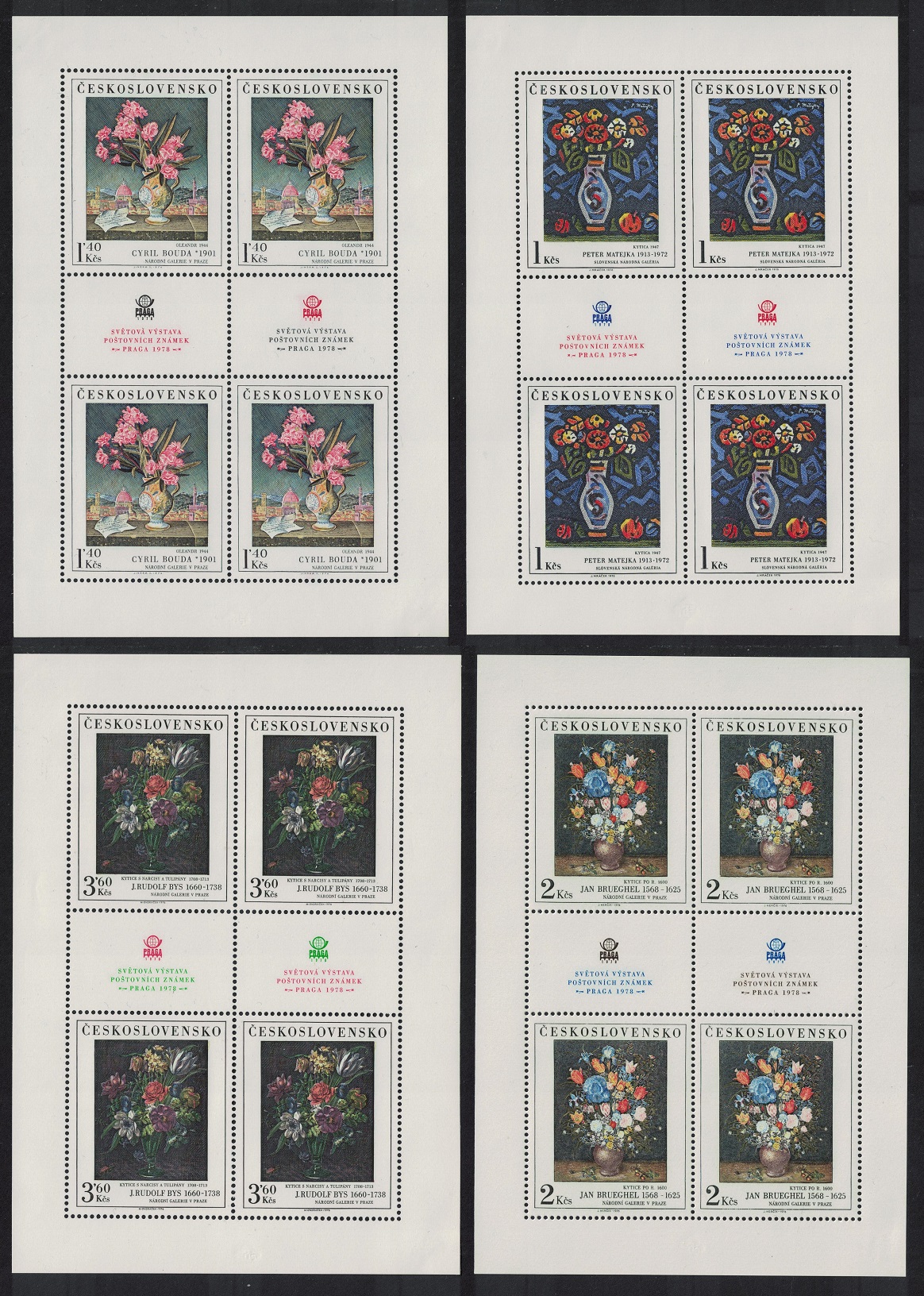 Czechoslovakia Art Paintings 11th series 4v Sheetlets 1976 MNH SG#2313-2316 MI#2351-2354KB