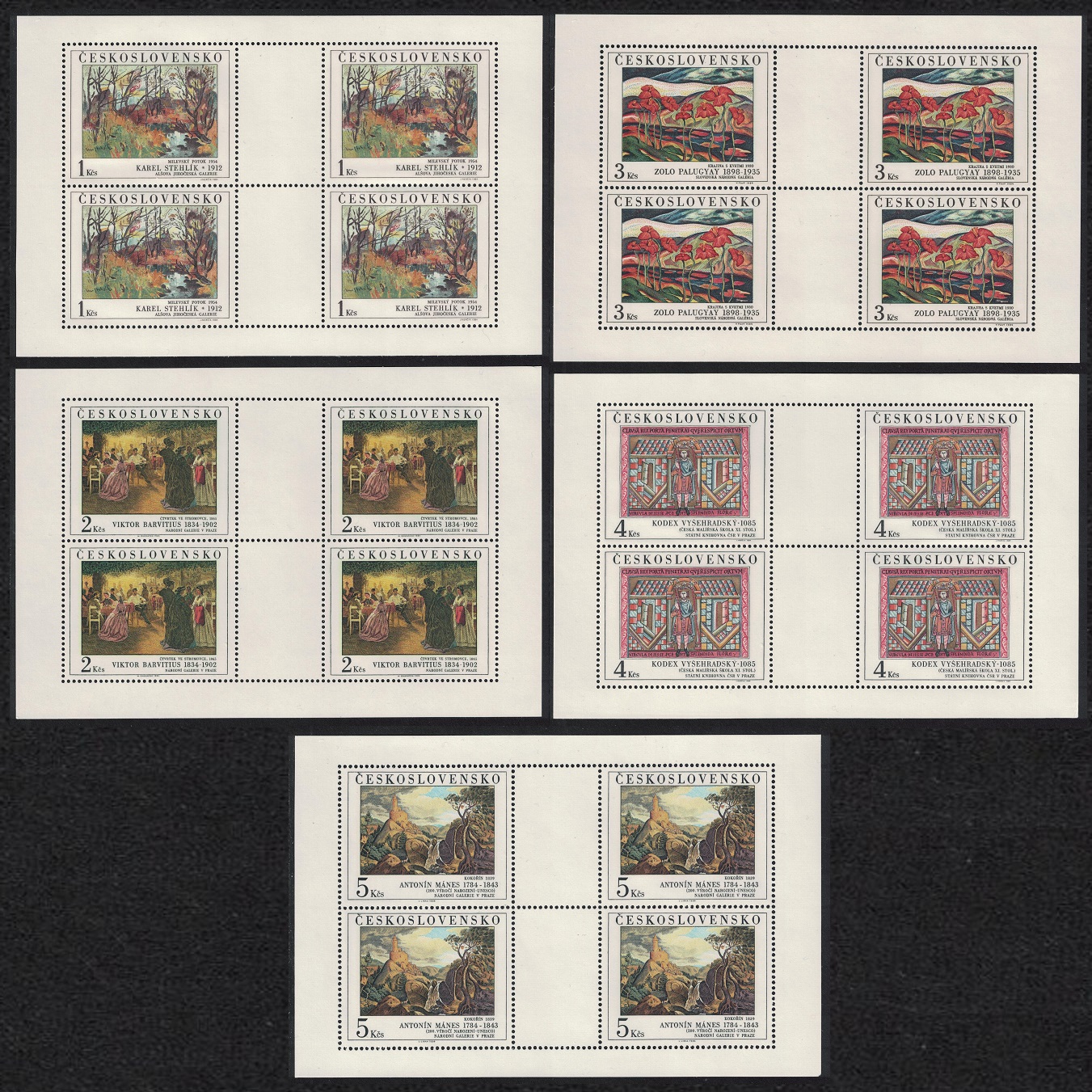 Czechoslovakia Art Paintings 18th series 5 Sheetlets 1984 MNH SG#2757-2761 MI#2789-2793