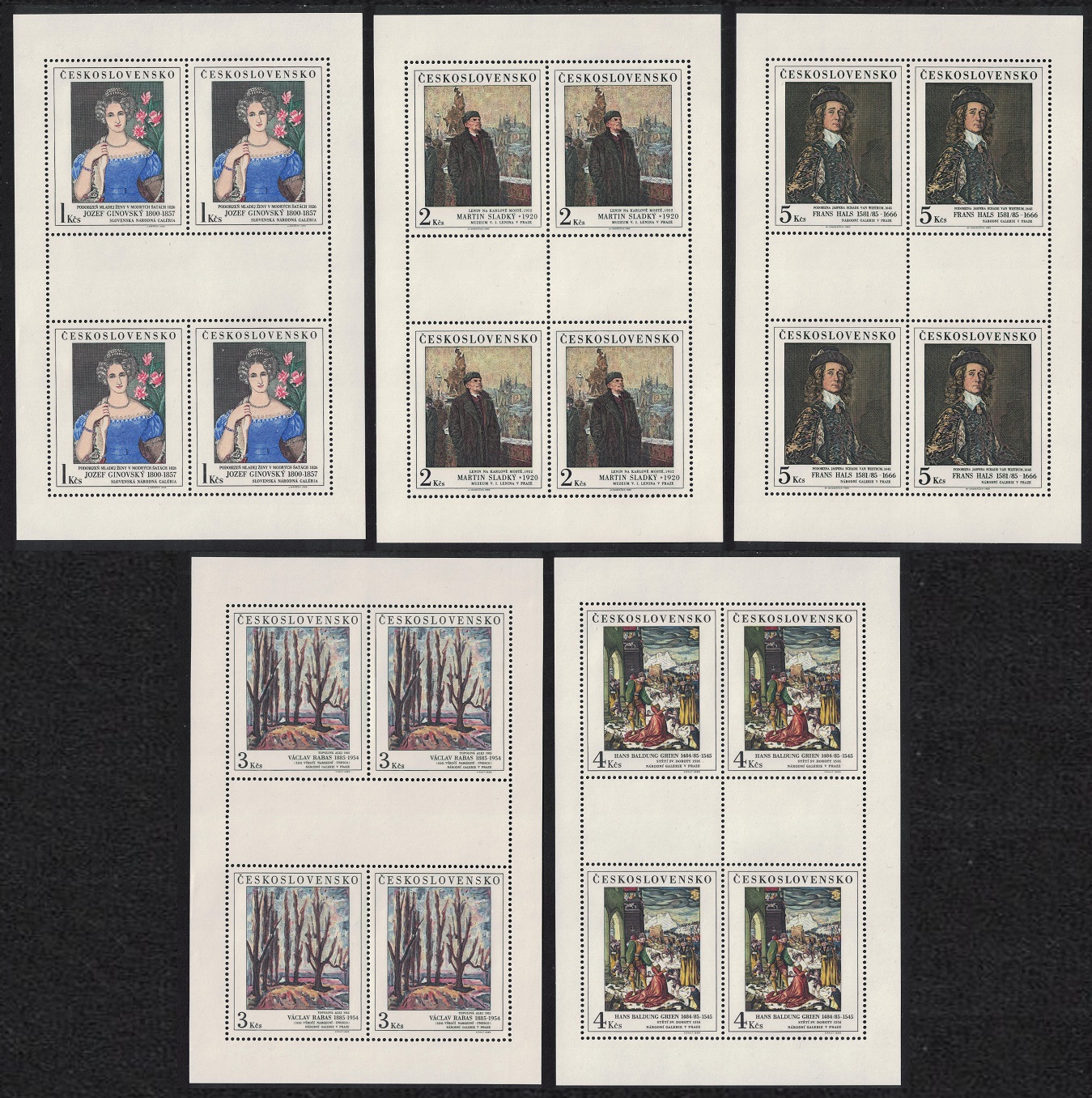 Czechoslovakia Art Paintings 19th series 5 Sheetlets 1985 MNH SG#2810-2814 MI#2841-2845