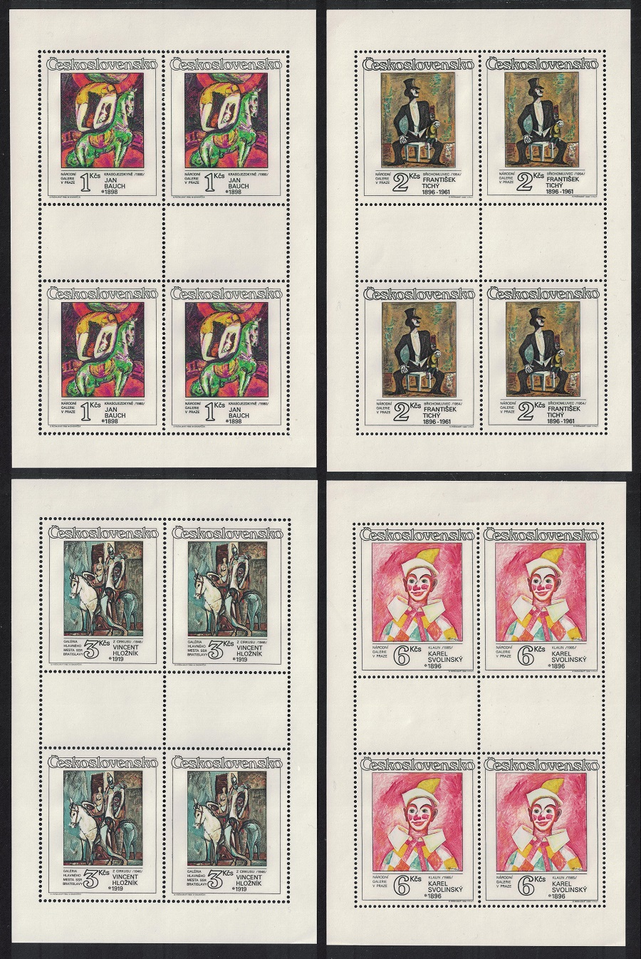 Czechoslovakia Circus and Variety Acts on Paintings 4v Sheetlets 1986 MNH SG#2854-2857 MI#2885-2888