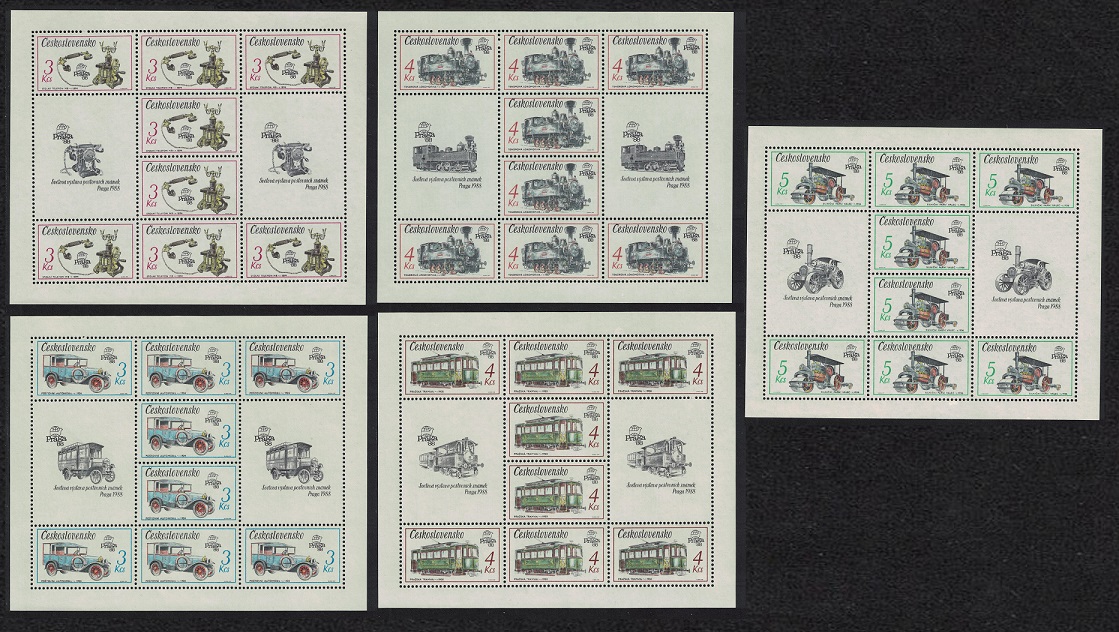 Czechoslovakia Cars Technical Monuments 5 Sheetlets 1987 MNH SG#2880-2884 MI#2911-2915KB