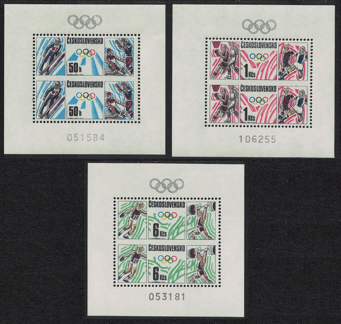 Czechoslovakia Olympic Games Calgary and Seoul 3 Sheetlets 1988 MNH SG#2912-2914 MI#Block 74-76