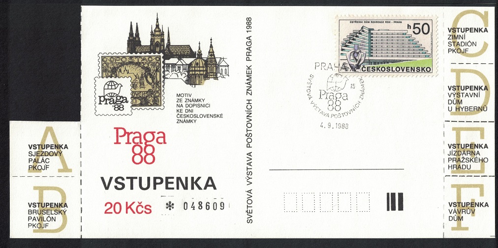 Czechoslovakia Praha &#39;88 Entry Ticket FDC Cancellation 1988 SG#2941