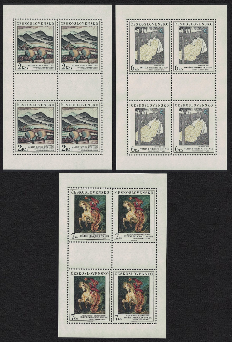 Czechoslovakia Art Paintings 22nd series 3 Sheetlets 1988 MNH SG#2954-2956 MI#2979-2981