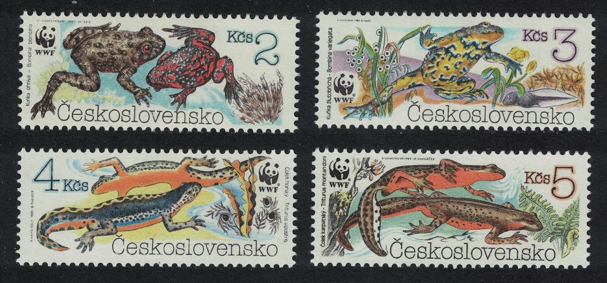 Czechoslovakia Frogs Toads Salamander Endangered Amphibians 1989 MNH SG#2981-2984