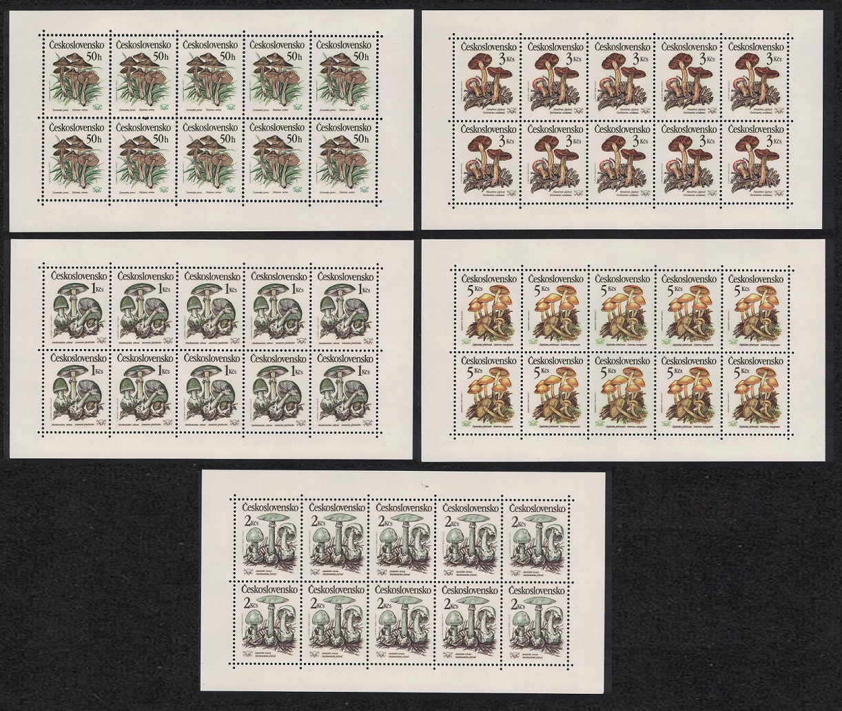 Czechoslovakia Poisonous Fungi 5 Sheetlets 1989 MNH SG#2992-2996