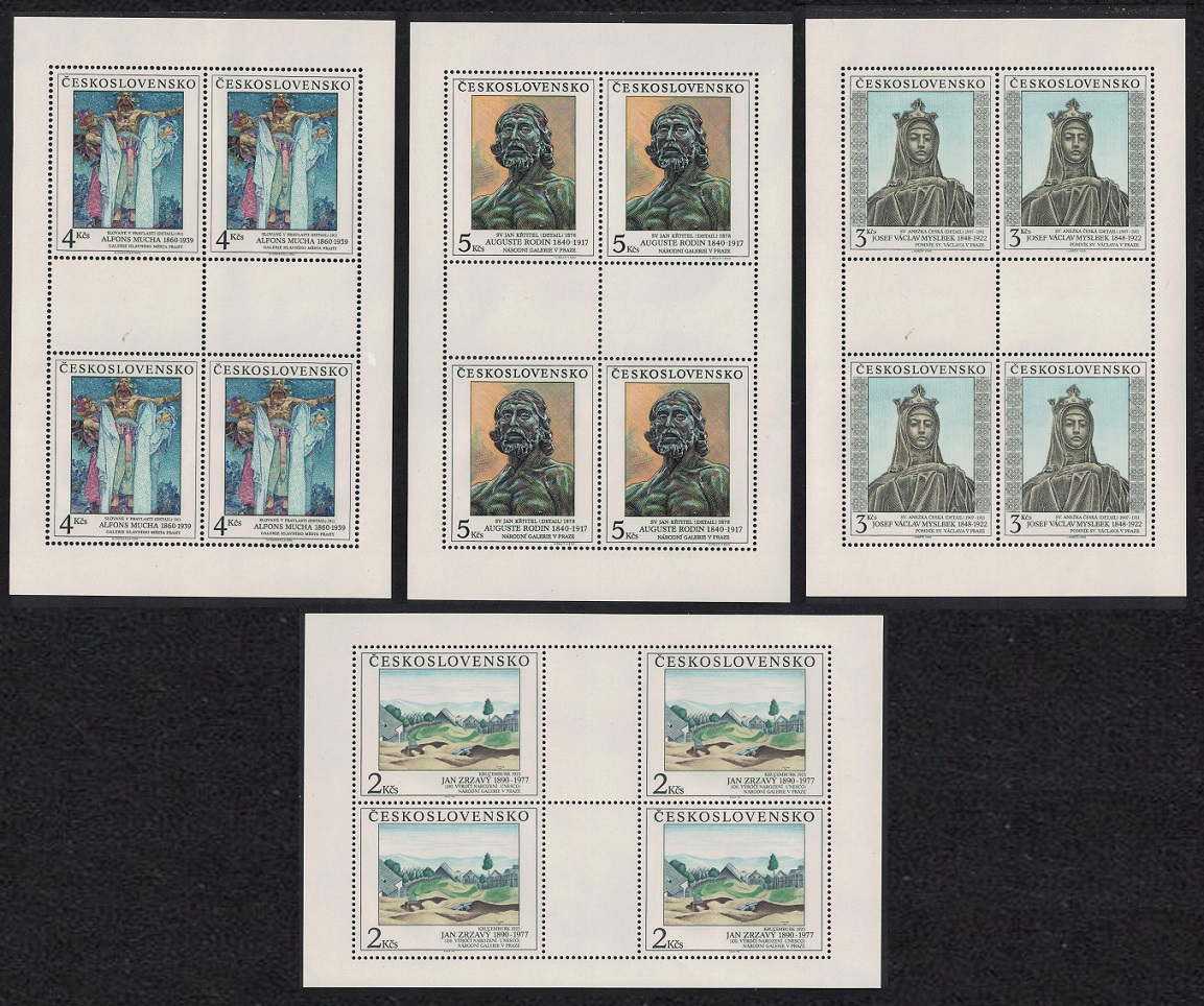 Czechoslovakia Art Paintings 25th series 4 Sheetlets 1990 MNH SG#3044-3047