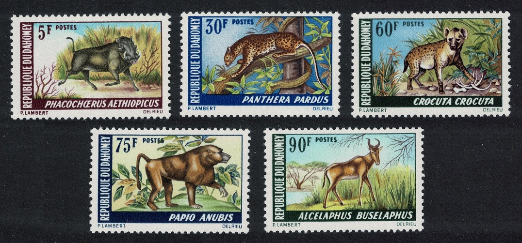 Dahomey Warthog Leopard Hyena Baboon Wildebeest Wild Animals Fauna 5v 1969 MNH SG#353-357 MI#369-373