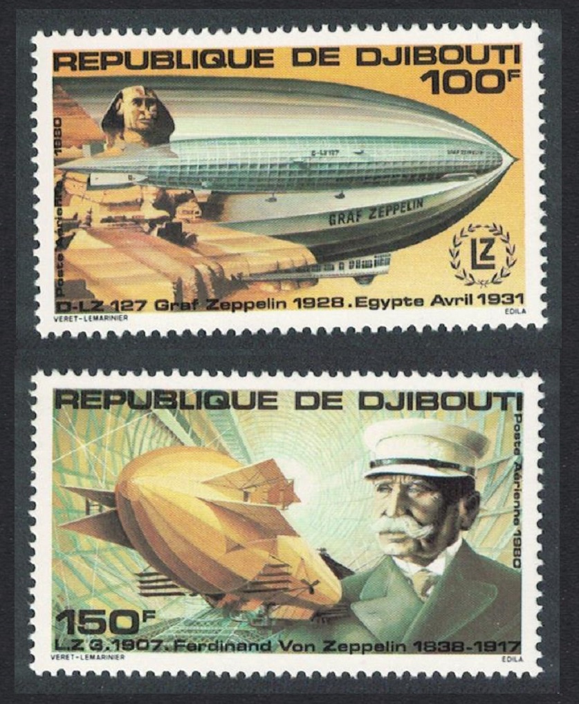 Djibouti Sphinx 80th Anniversary of First Zeppelin Flight 2v 1980 MNH SG#797-798