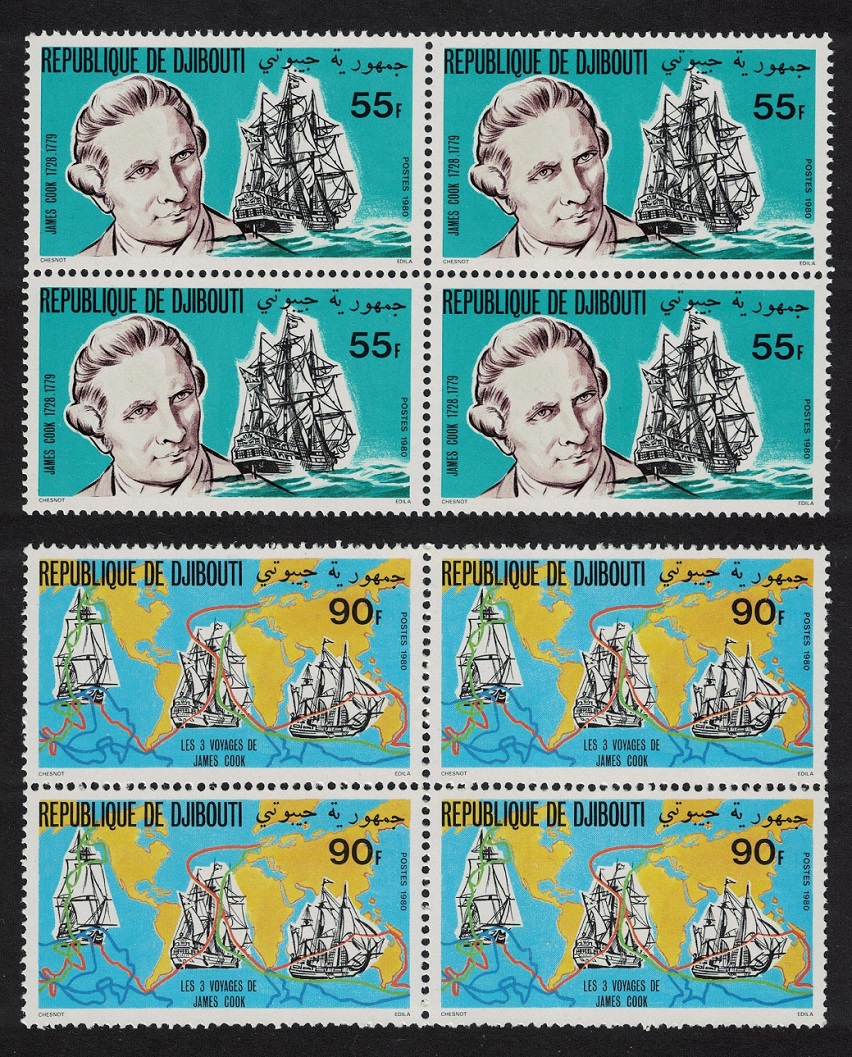 Djibouti Captain James Cook 2v Blocks of 4 1980 MNH SG#799-800 MI#287-288