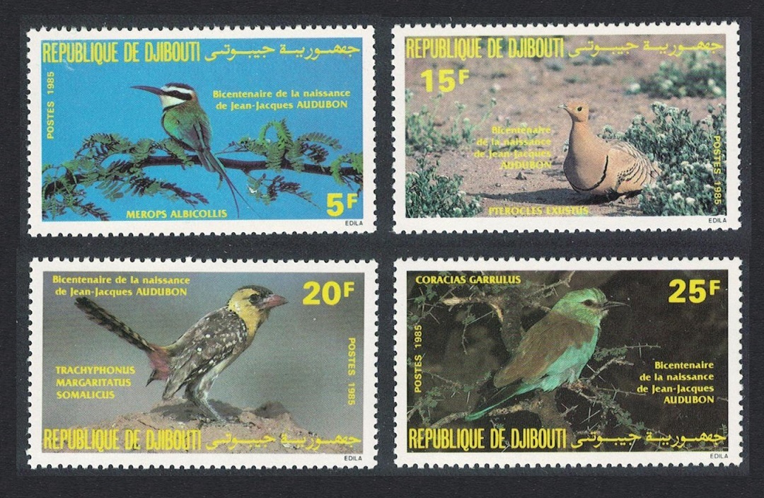 Djibouti Bee Eater Grouse Barbet Roller Audubon 4v Birds 1985 MNH SG#941-944