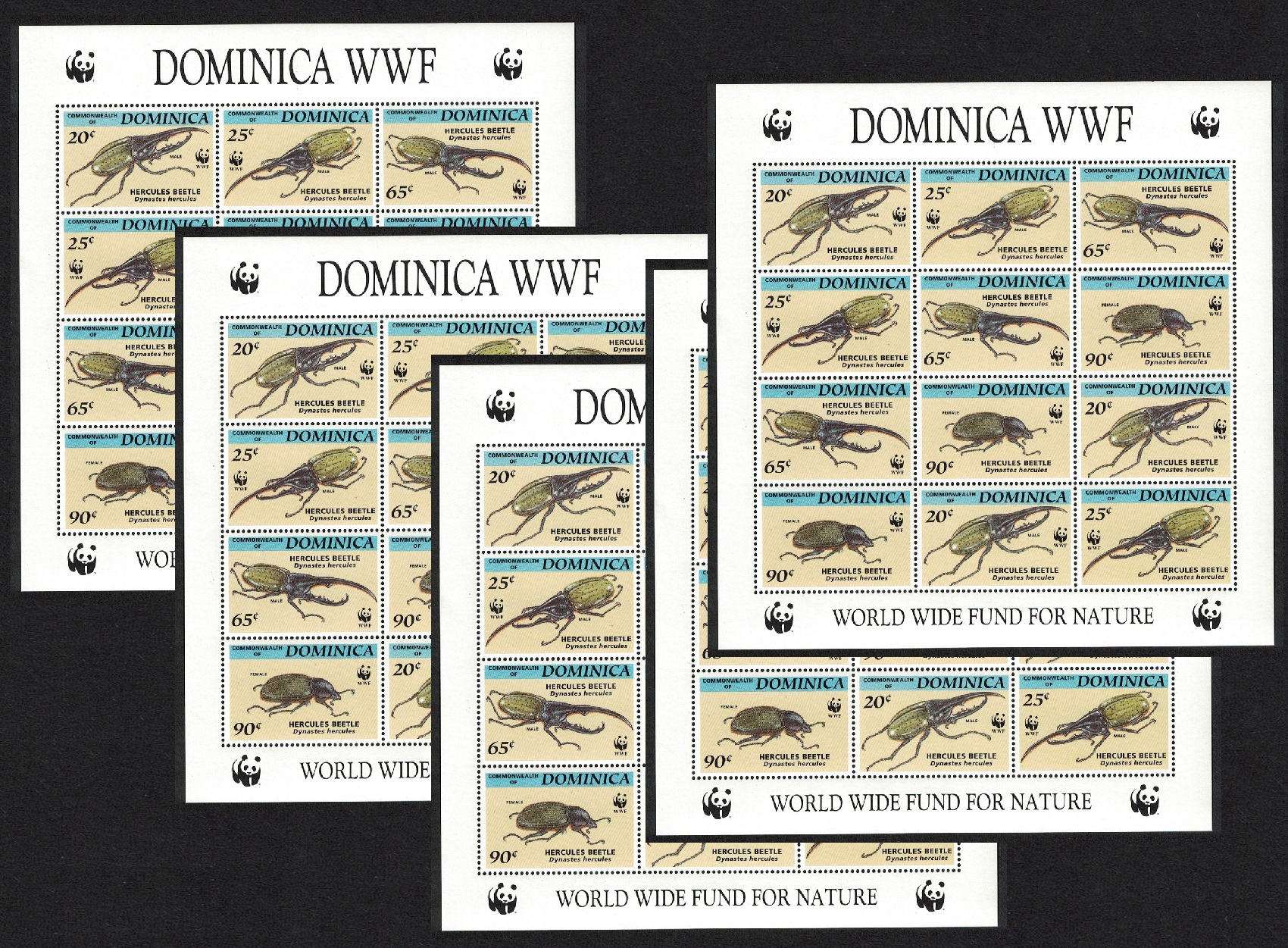 Dominica WWF Hercules Beetle 5 Sheetlets [A] 1994 MNH SG#1799-1802 MI#1804-1807 Sc#1647-1650