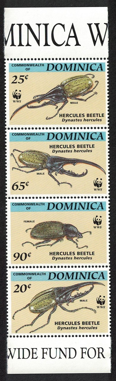 Dominica WWF Hercules Beetle Strip of 4v 1994 MNH SG#1799-1802 MI#1804-1807 Sc#1647-1650