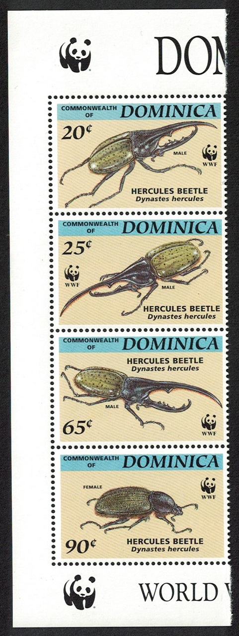 Dominica WWF Hercules Beetle Strip of 4v Logo 1994 MNH SG#1799-1802 MI#1804-1807 Sc#1647-1650